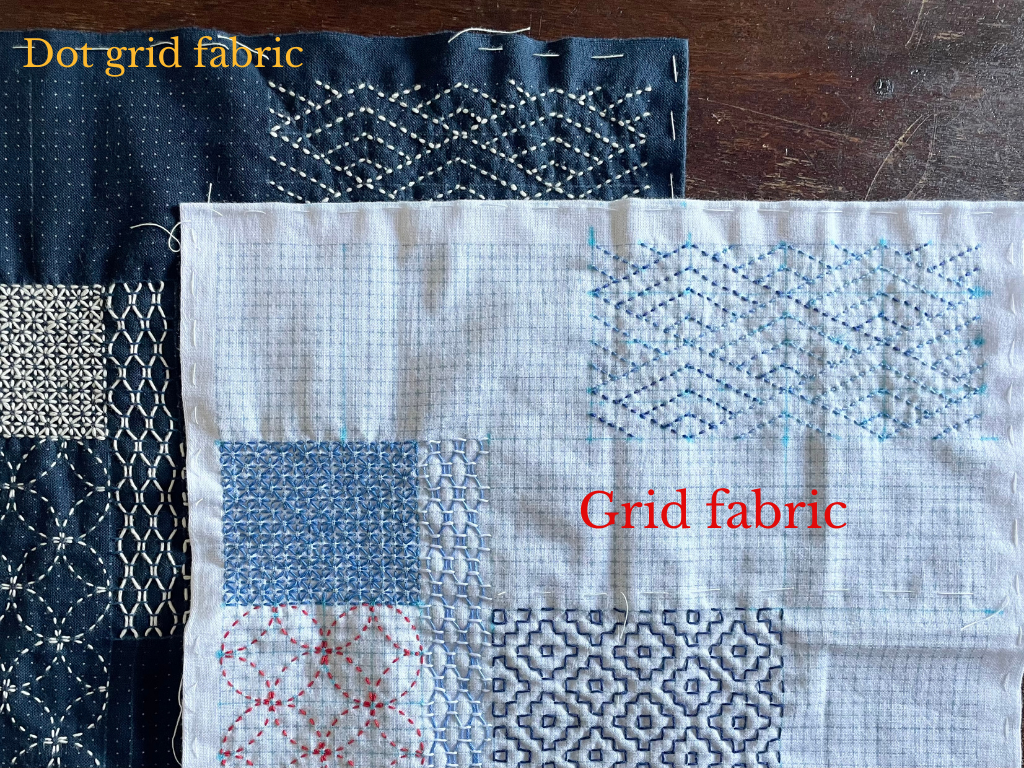 Grid-stenciled sashiko cloth for making hanafukin – SASHIKO.LAB